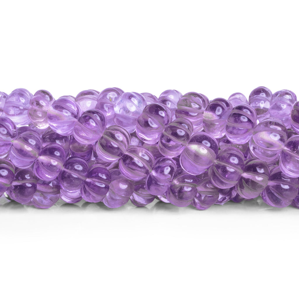 6 - 12mm Amethyst Carved Melons 18 inch 65 beads - The Bead Traders