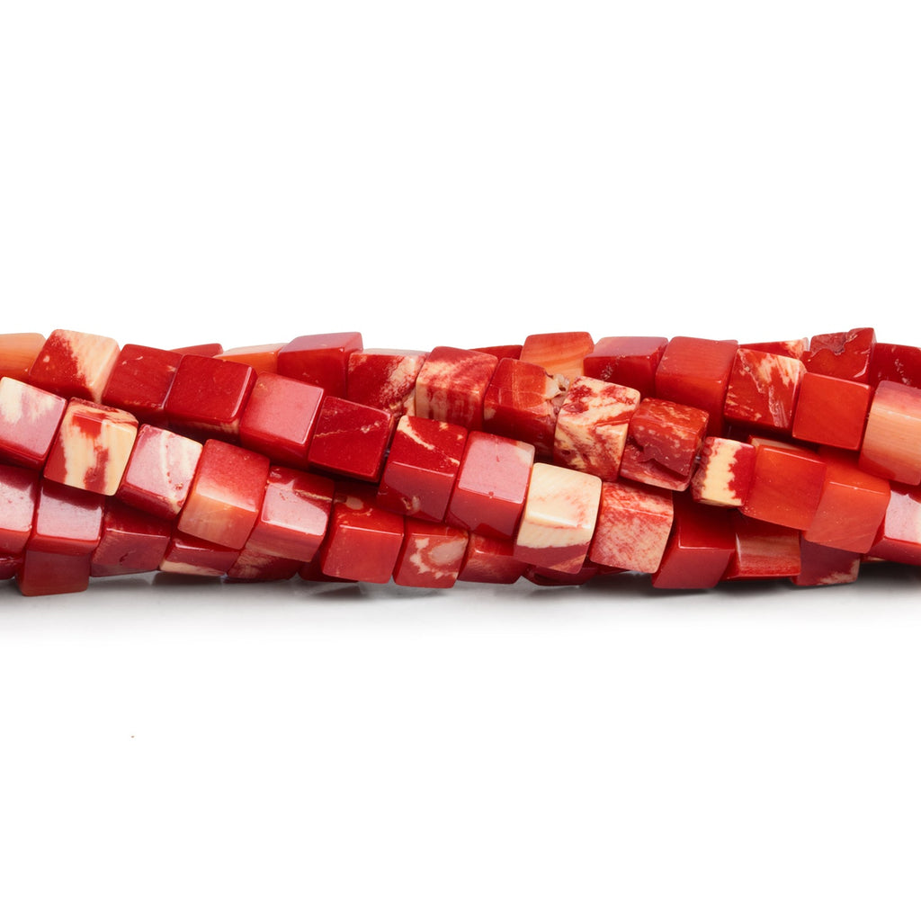 6-7mm Red Coral Cubes 17 inch 70 beads - The Bead Traders