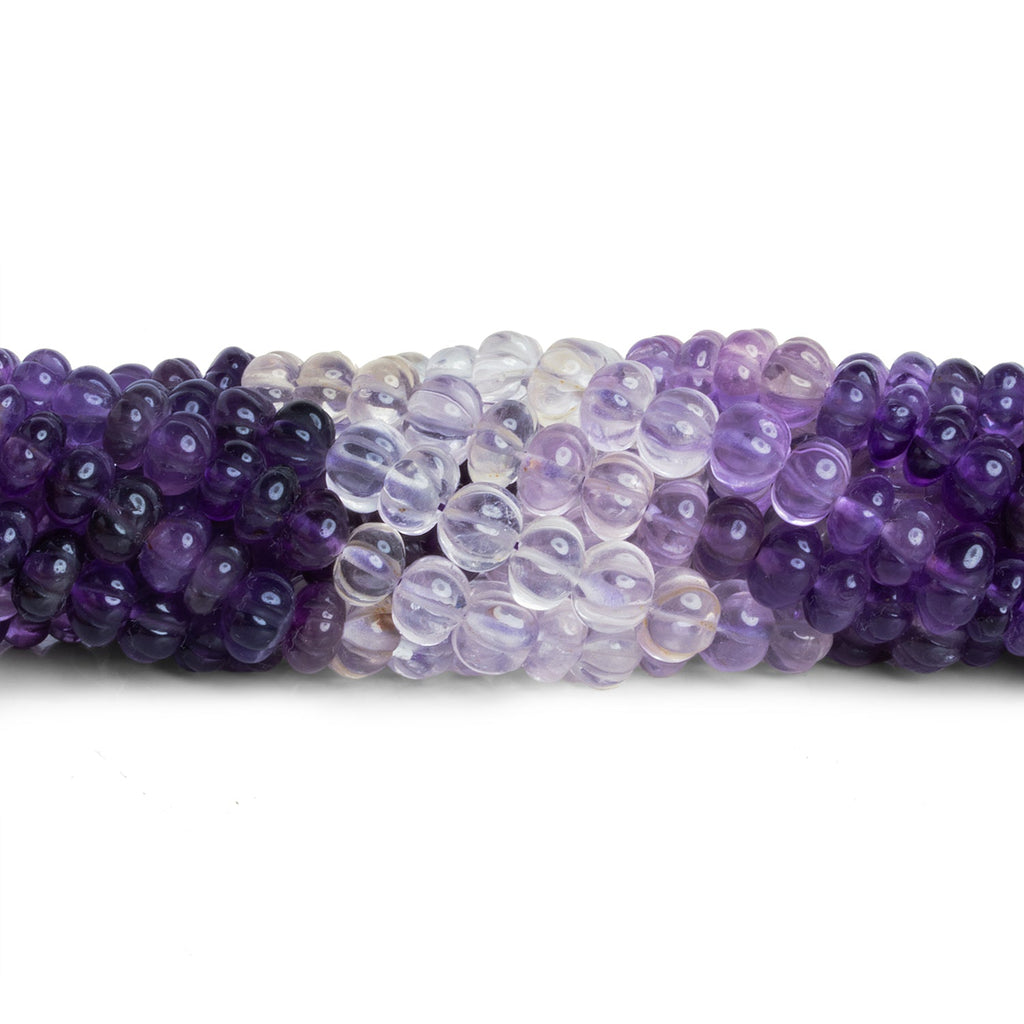 6 - 7mm Shaded Amethyst Carved Melons 18 inch 101 beads - The Bead Traders