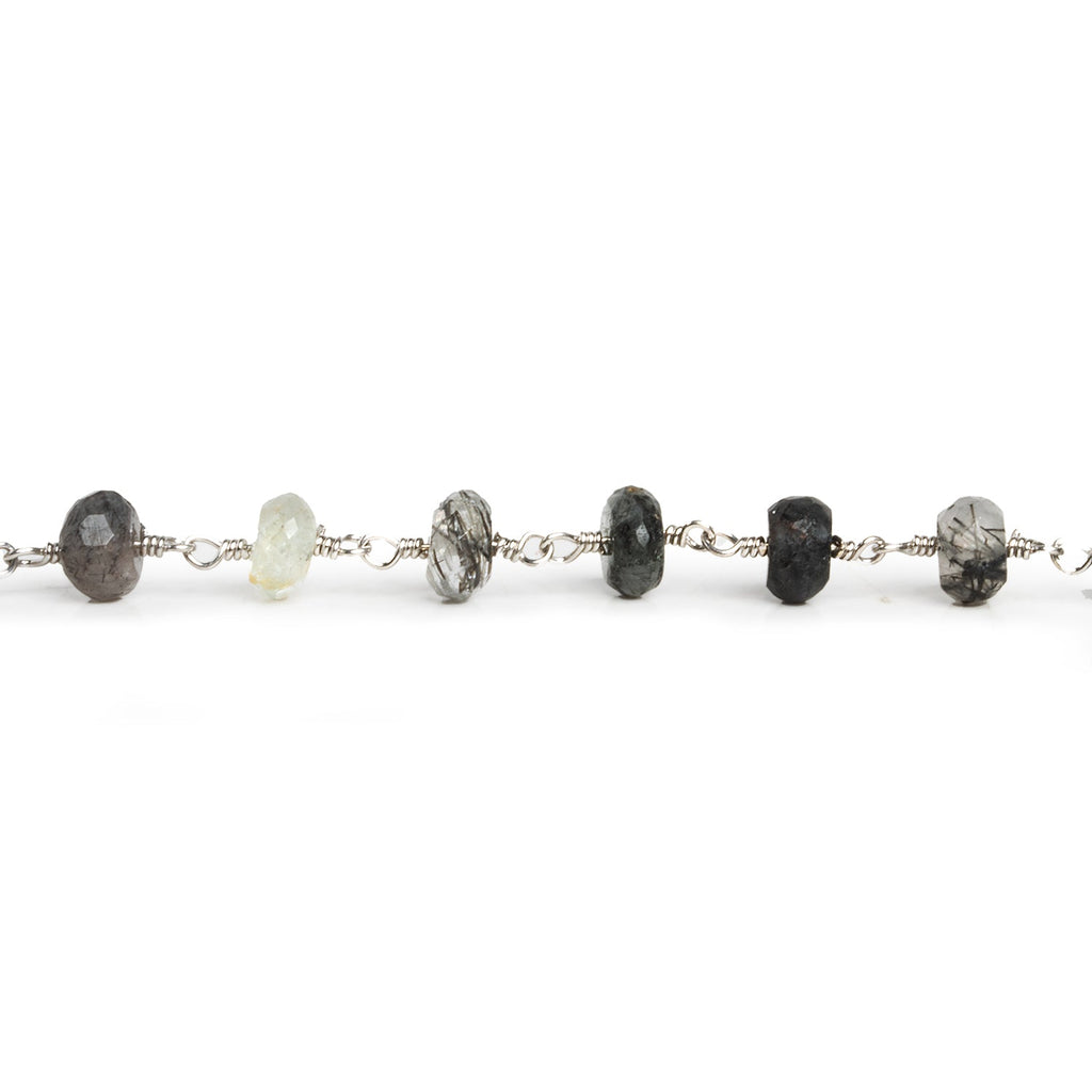 6 - 7mm Tourmalinated Quartz Rondelle Silver Chain 32 beads - The Bead Traders