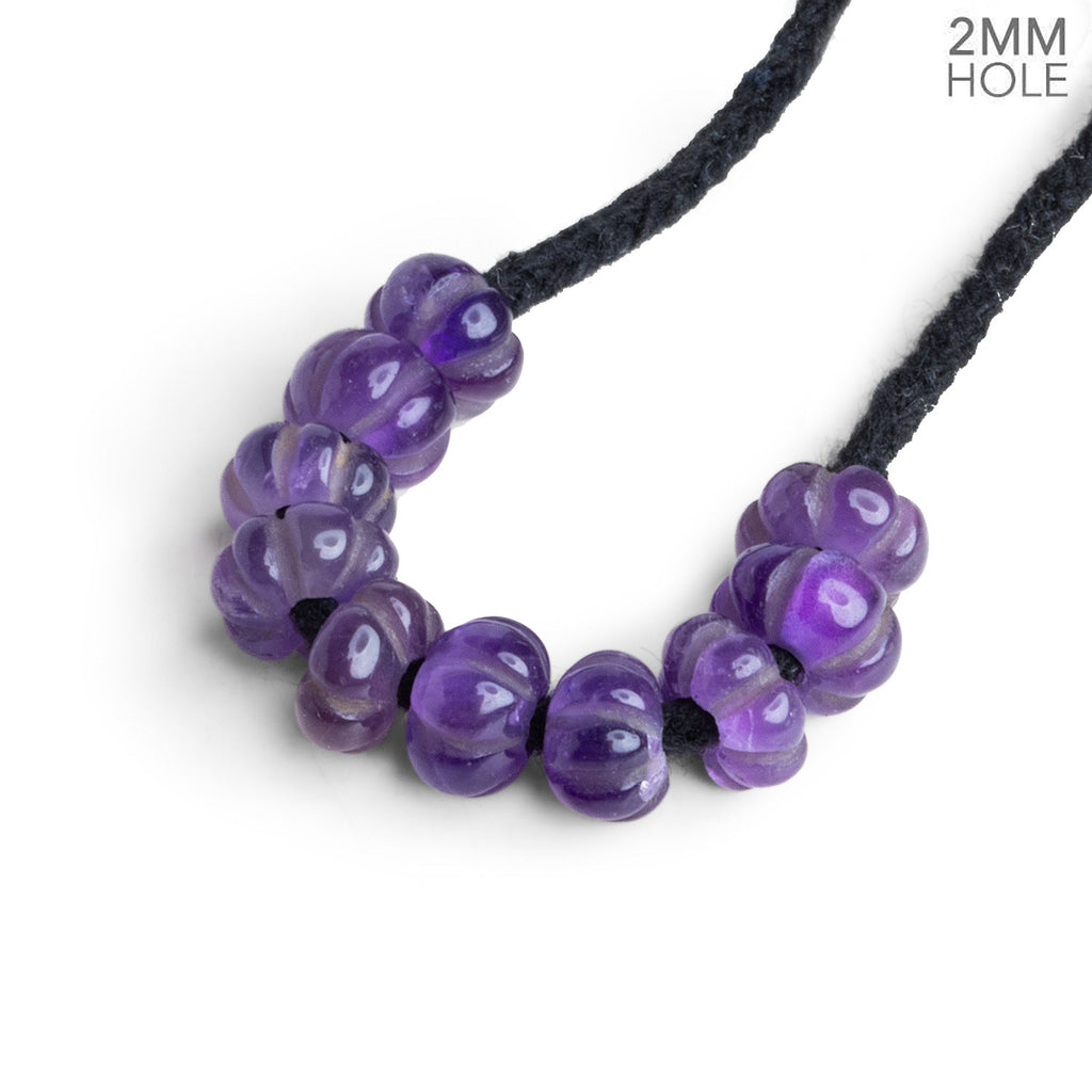 6 - 9mm Amethyst Carved Melon 2mm Large Hole 10 Beads - The Bead Traders