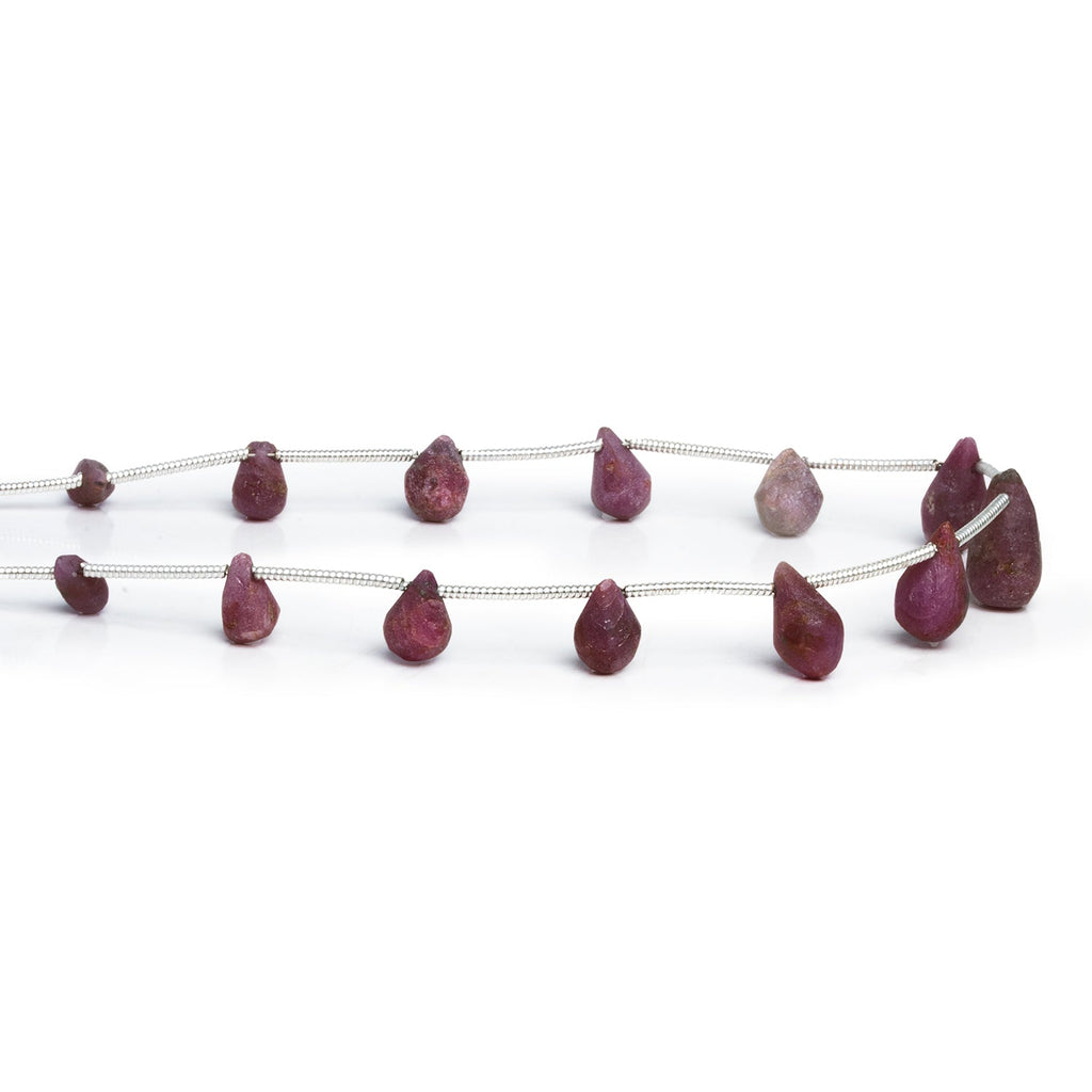 6 - 9mm Frosted Ruby Teardrops 7.5 inch 13 beads - The Bead Traders