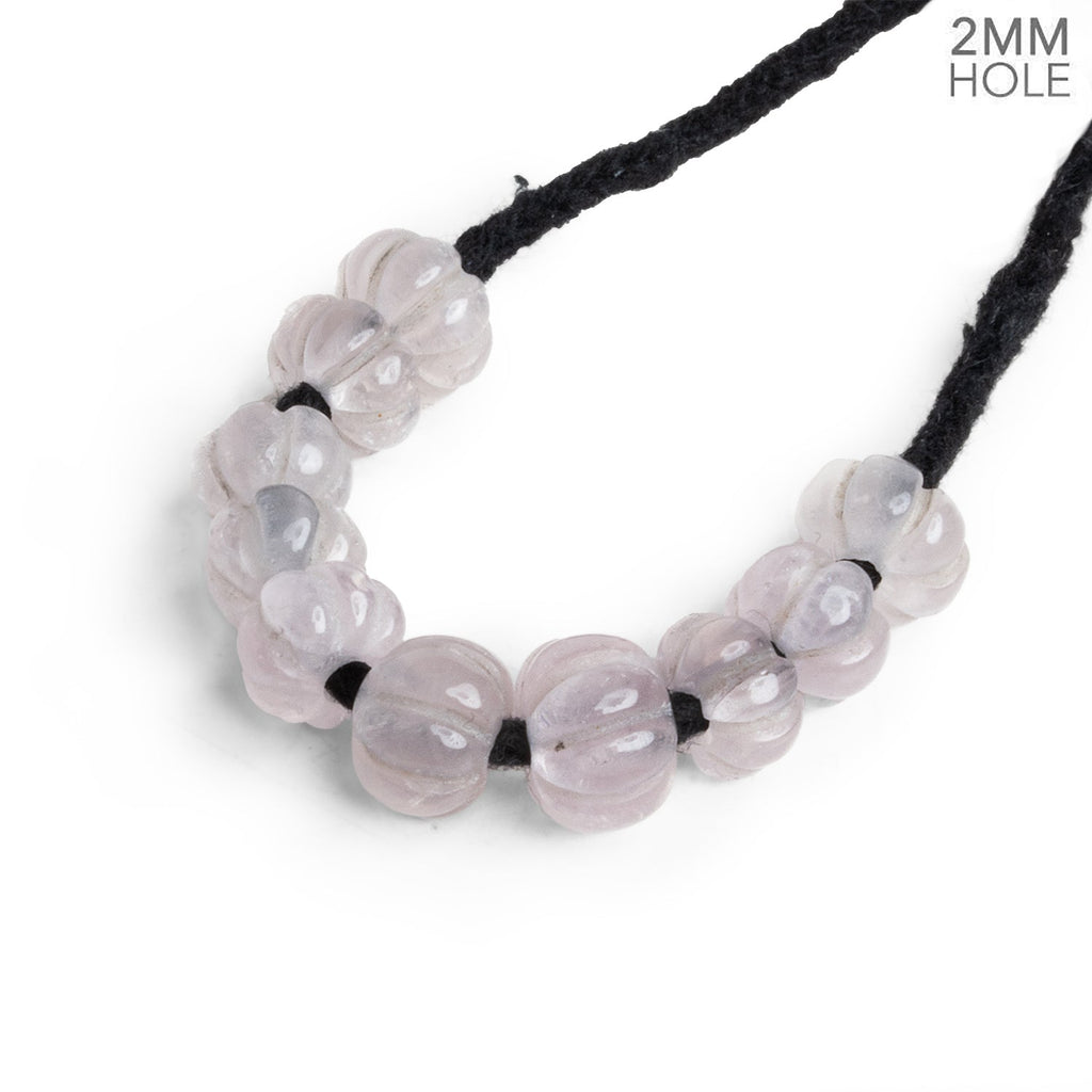 6 - 9mm Rose Quartz Carved Melon 2mm Large Hole 10 Beads - The Bead Traders