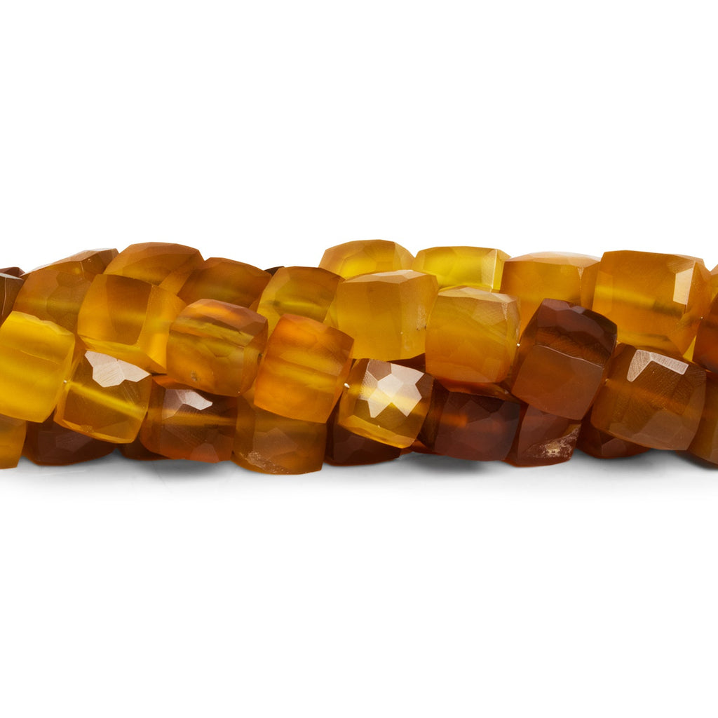 6.5 - 8mm Shaded Yellow Chalcedony Faceted Cubes 8 inch 24 beads - The Bead Traders