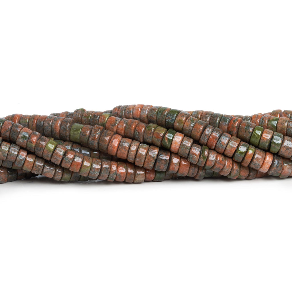 6.5 - 8mm Unakite Plain Heishis 14 inch 90 beads - The Bead Traders