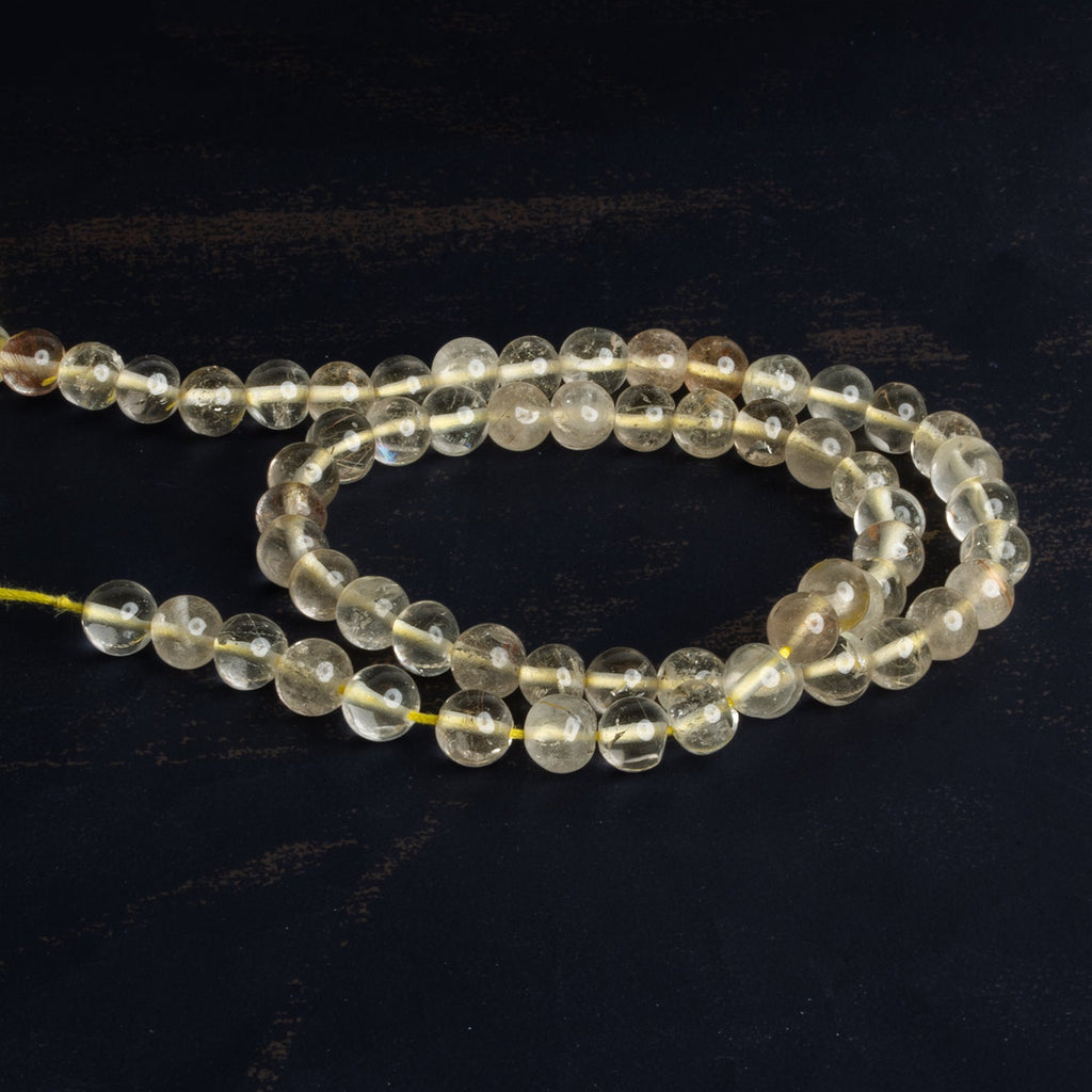 6mm Rutilated Quartz Handcut Rounds 12 inch 58 beads - The Bead Traders