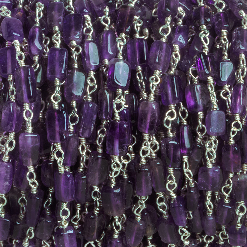 6x4mm Amethyst Rectangle Silver Chain 24 beads - The Bead Traders