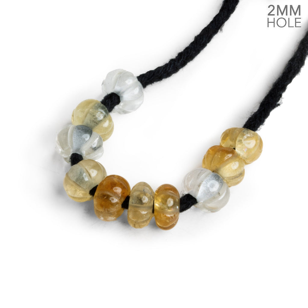 7 - 10mm Citrine Carved Melon 2mm Large Hole 10 Beads - The Bead Traders