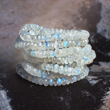 Blue Rainbow Moonstone outlet 6.5mm - 7mm Faceted Rondelles 16