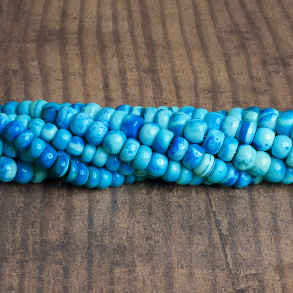 7 - 8mm Cerulean Blue Plain Rondelles 8 inch 75 beads - The Bead Traders