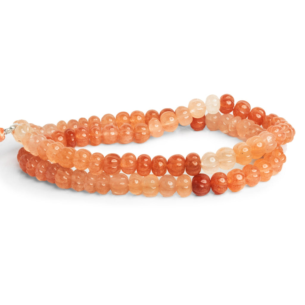 7 - 8mm Peach Moonstone Carved Melons 18 inch 85 beads - The Bead Traders