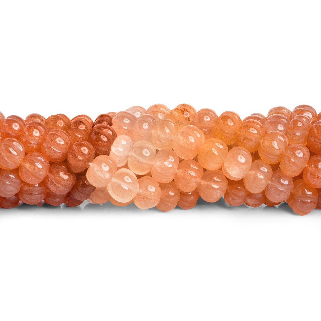 7 - 8mm Peach Moonstone Carved Melons 18 inch 85 beads - The Bead Traders