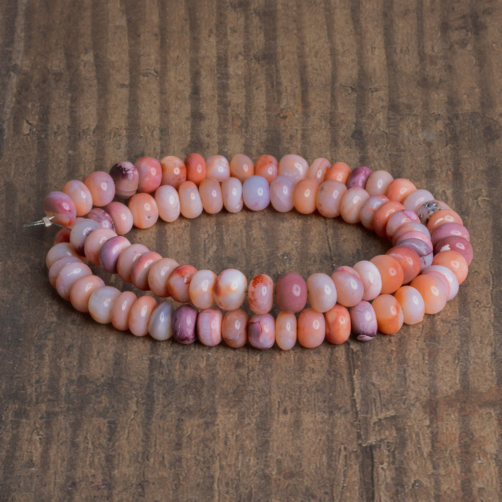 7 - 9mm Apricot Opal Plain Rondelles 16 inch 73 beads - The Bead Traders