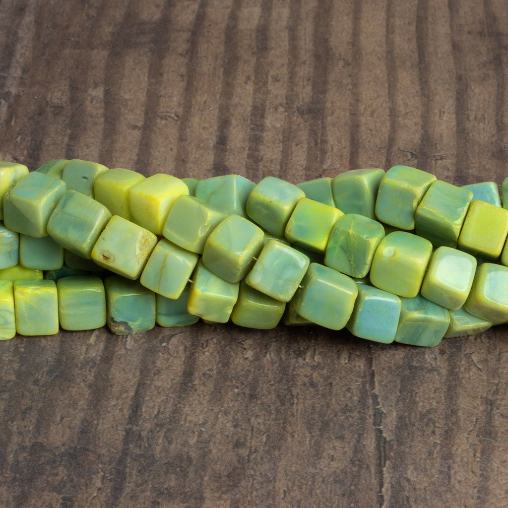 7 - 9mm Yellow Green Opal Plain Cubes 8 inch 25 beads - The Bead Traders