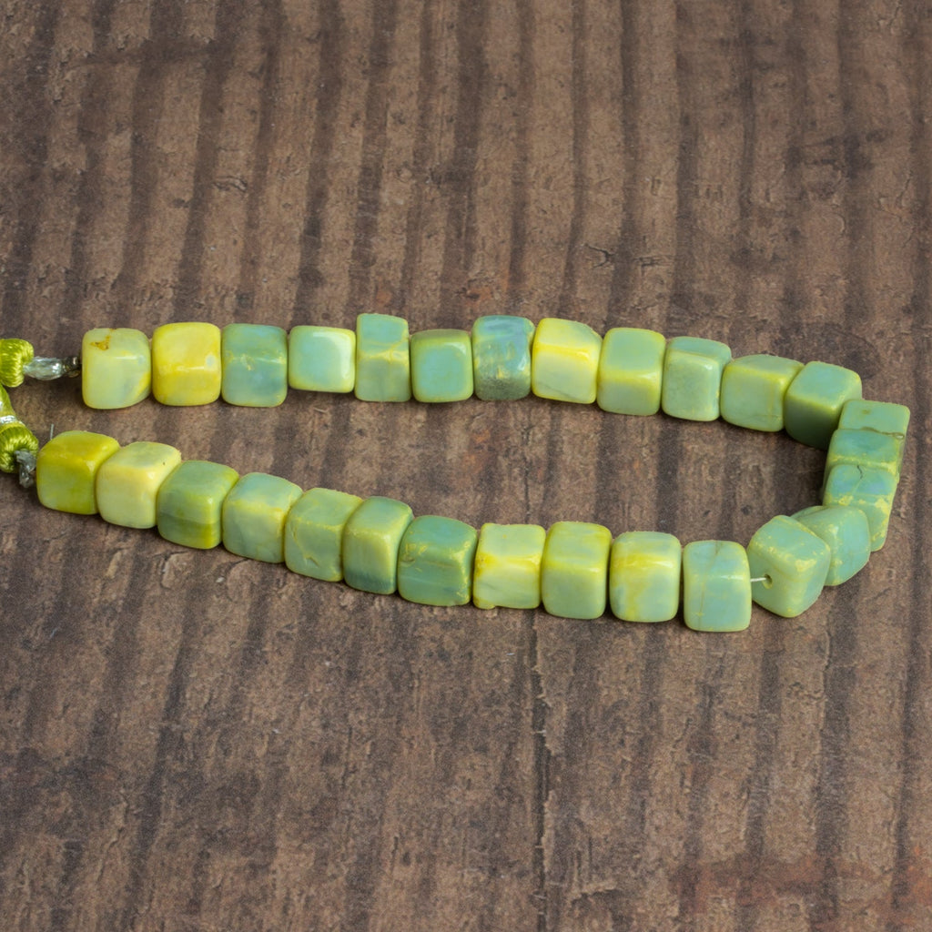 7 - 9mm Yellow Green Opal Plain Cubes 8 inch 25 beads - The Bead Traders