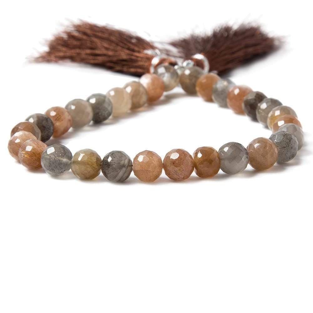 7.5 - 8mm Sunstone and Moonstone faceted rounds 8.5 inch 27 beads - The Bead Traders