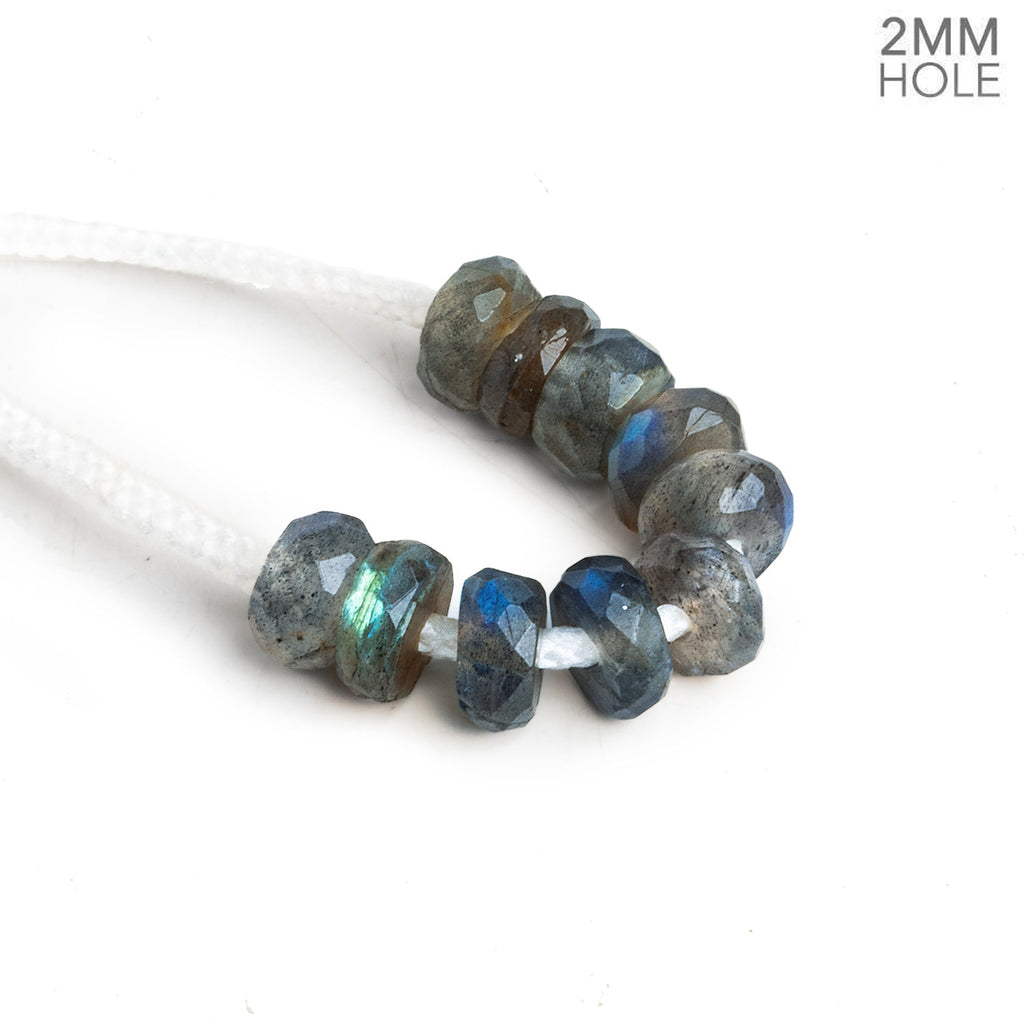 7.5 - 9mm Labradorite 2mm Large Hole Rondelles 10 Beads - The Bead Traders