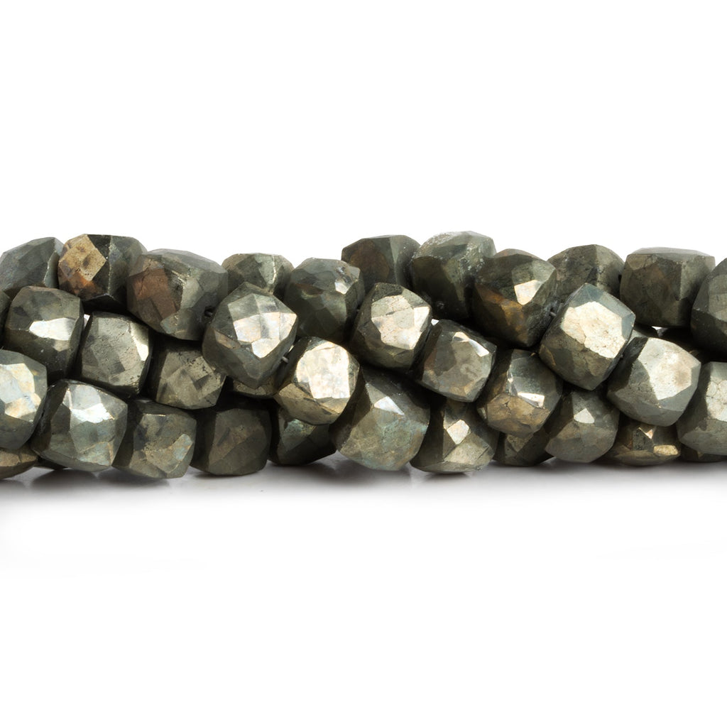 7.5mm Golden Pyrite Faceted Cubes 9 inch 32 beads - The Bead Traders