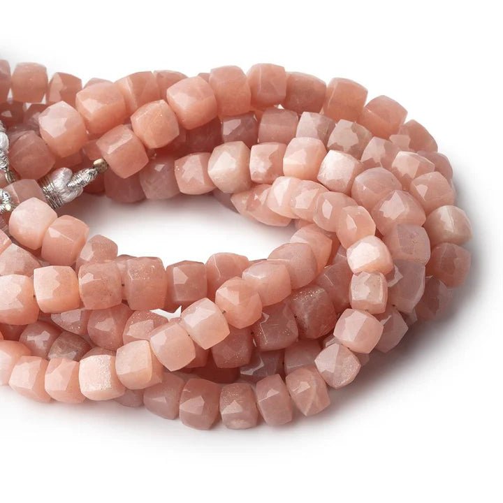 7mm Peach Moonstone Faceted Cubes 8 inch 28 beads A Grade - The Bead Traders