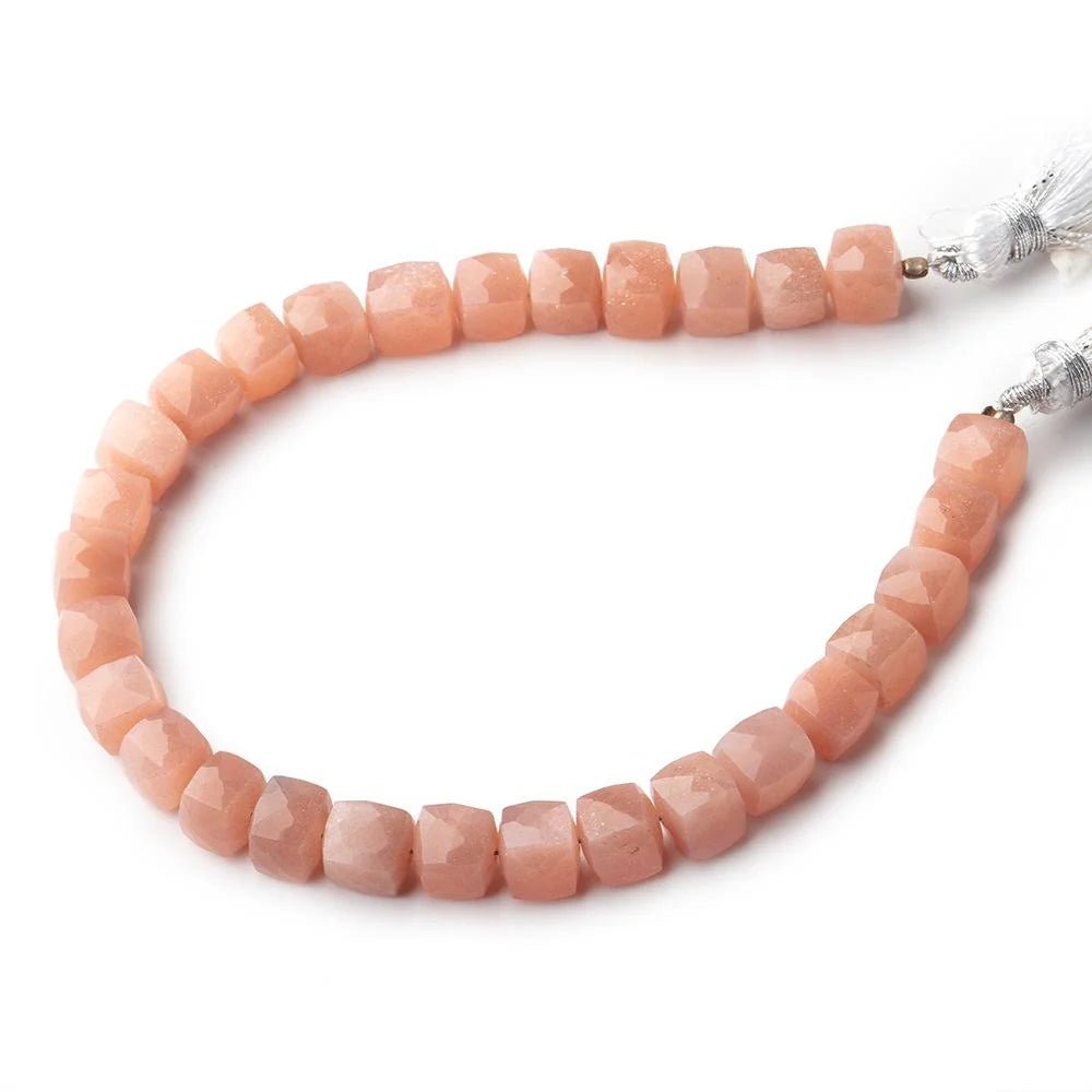 7mm Peach Moonstone Faceted Cubes 8 inch 28 beads A Grade - The Bead Traders