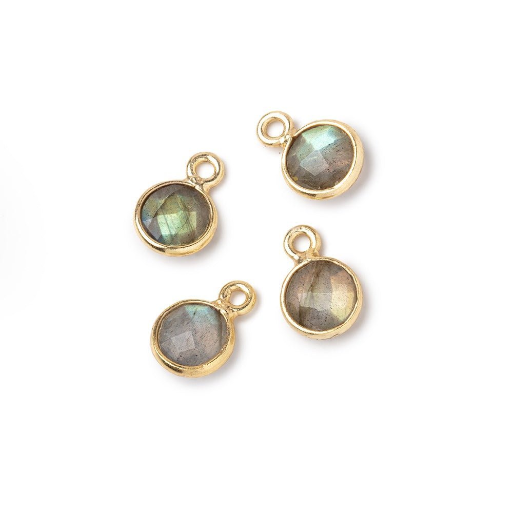 7mm Vermeil Bezel Labradorite faceted coin focal Pendant Set of 4 pieces - The Bead Traders