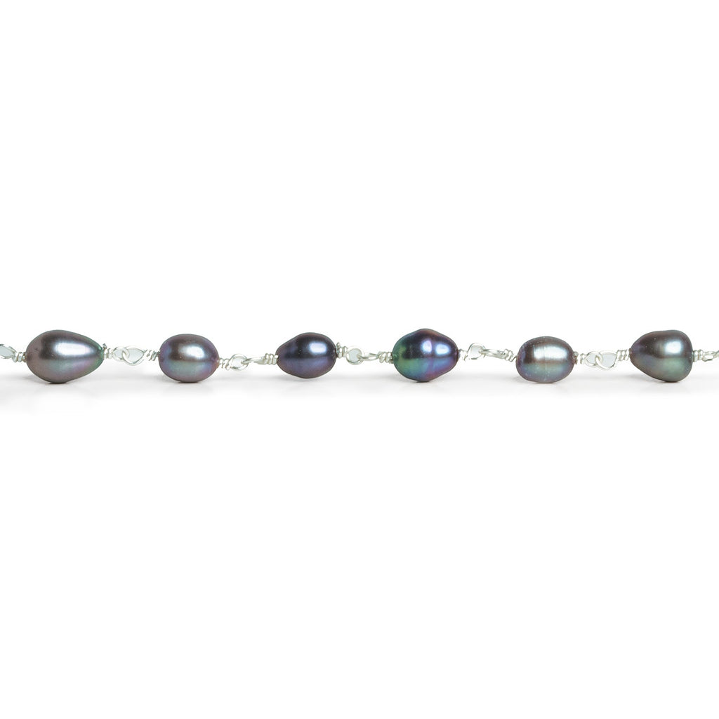 7x5mm Silver Peacock Oval Pearl Silver Plated Chain 24 beads - The Bead Traders