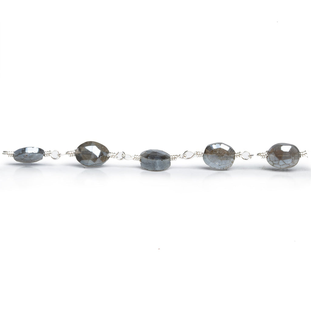 7x6mm Mystic Moonstone Faceted Oval Silver Chain 22 beads - The Bead Traders