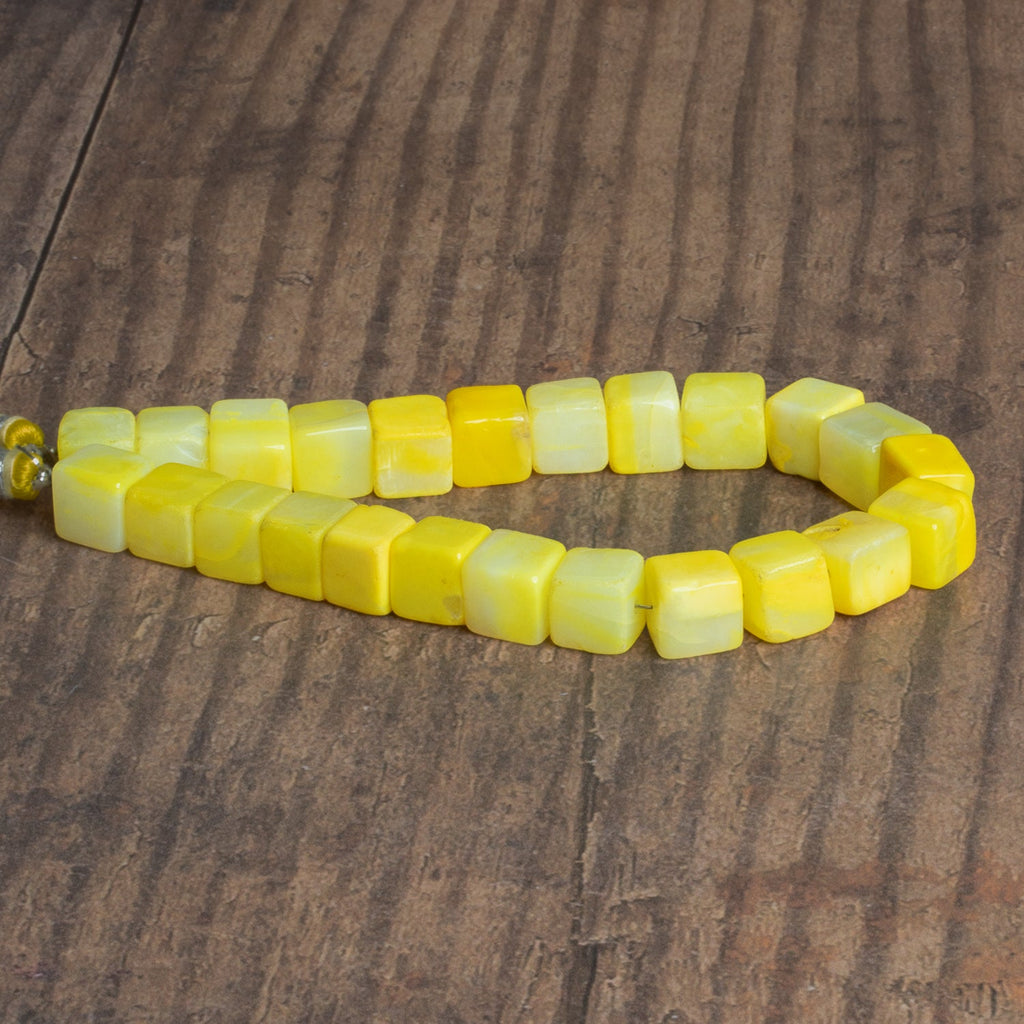 8 - 10mm Lemon Yellow Opal Plain Cubes 8 inch 22 beads - The Bead Traders