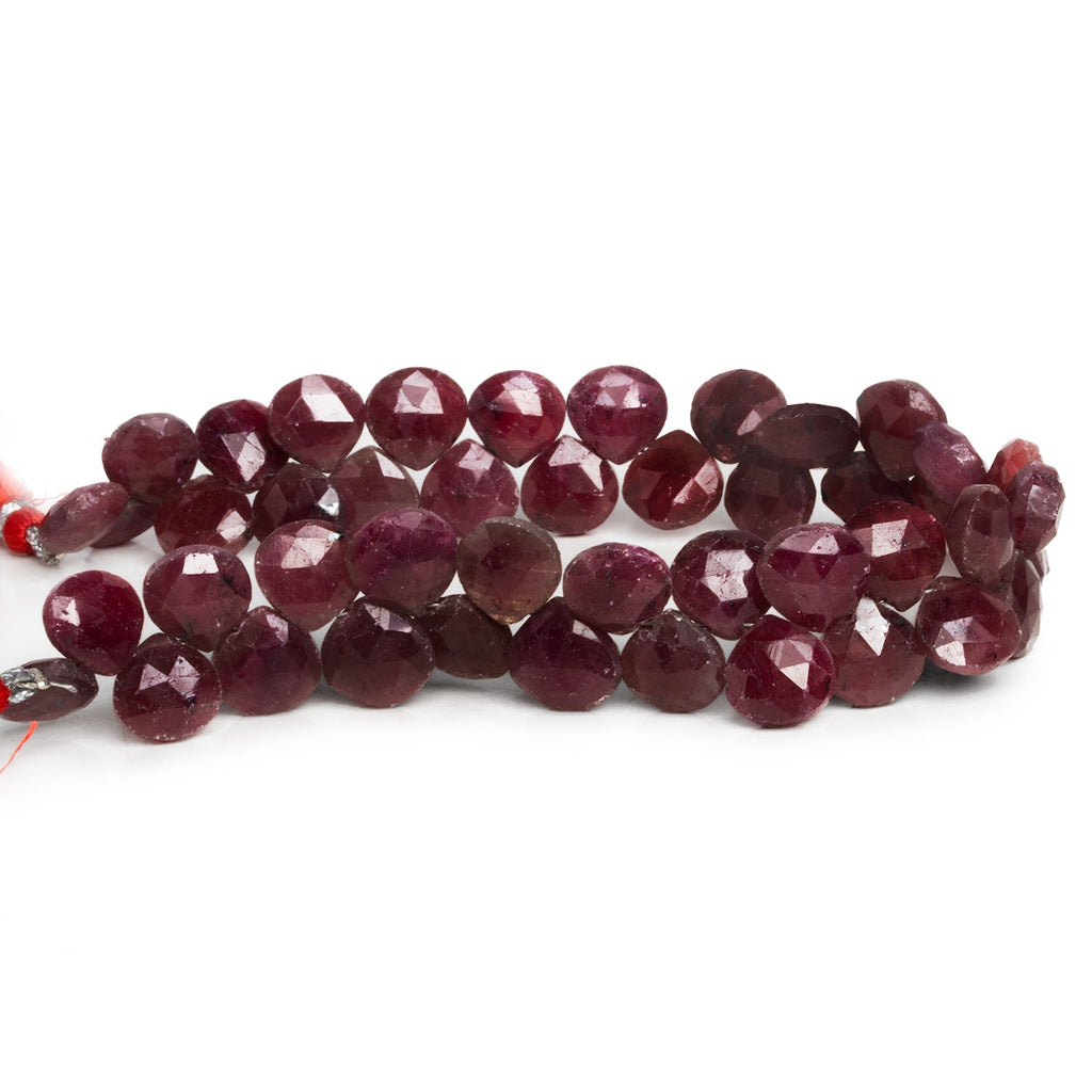 8 - 10mm Ruby Faceted Hearts 8 inch 43 beads - The Bead Traders