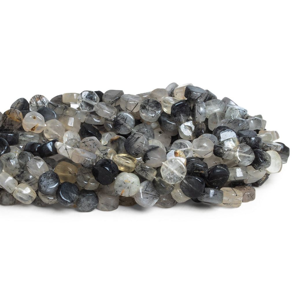 8 - 10mm Tourmalinated Quartz Plain Coins 12 inch 33 beads - The Bead Traders