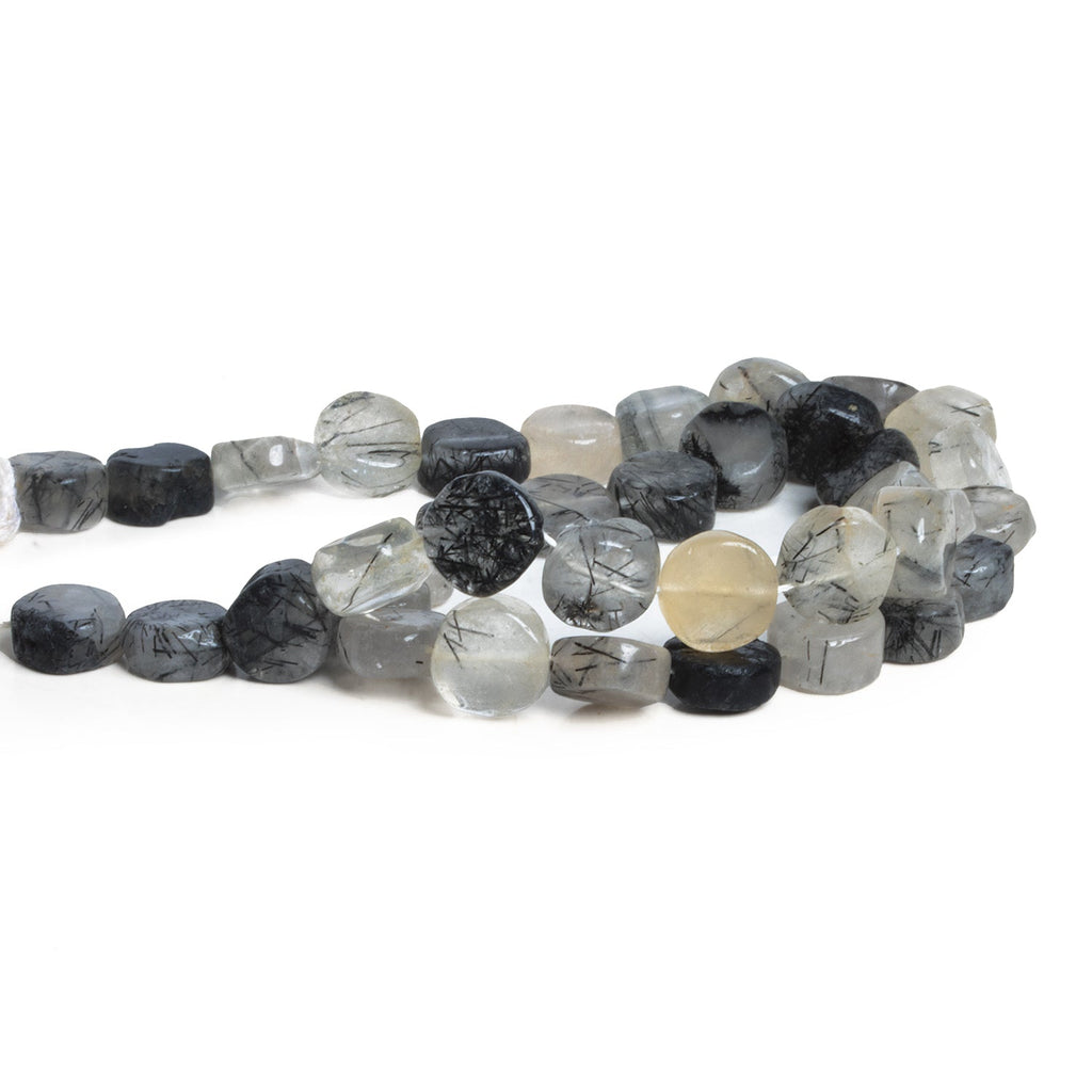 8 - 10mm Tourmalinated Quartz Plain Coins 12 inch 33 beads - The Bead Traders