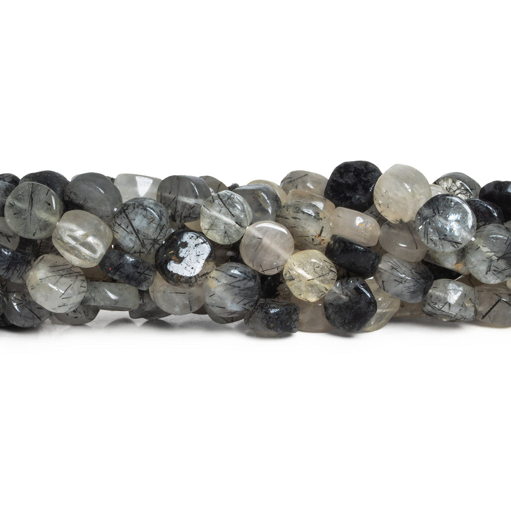 8 - 10mm Tourmalinated Quartz Plain Coins 12 inch 33 beads - The Bead Traders