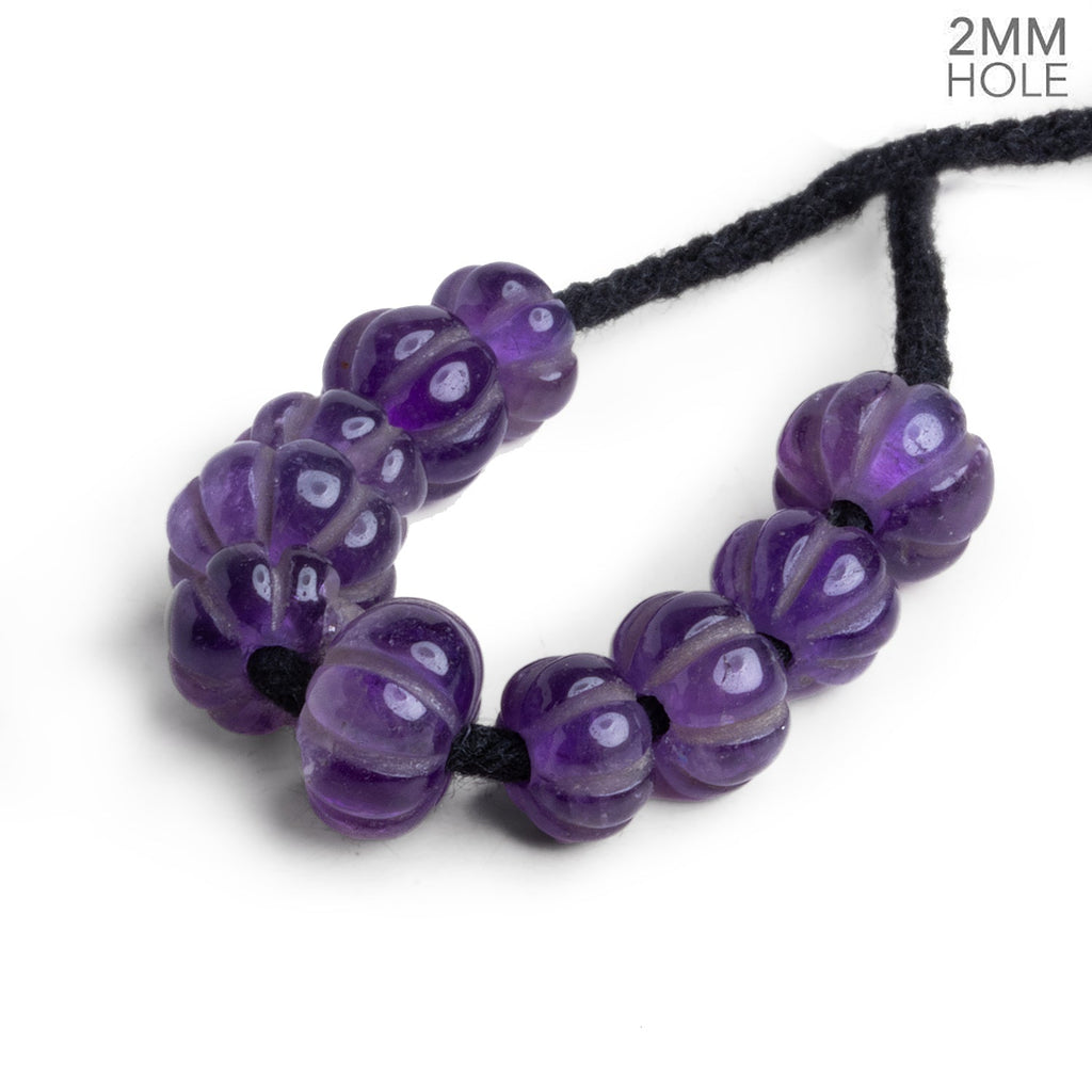 8 - 11mm Amethyst Carved Melon 2mm Large Hole 10 Beads - The Bead Traders