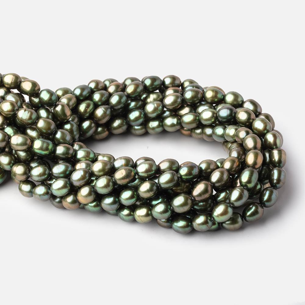 8 - 9mm Avocado Green Oval Pearls 16 inch 42 pieces - The Bead Traders