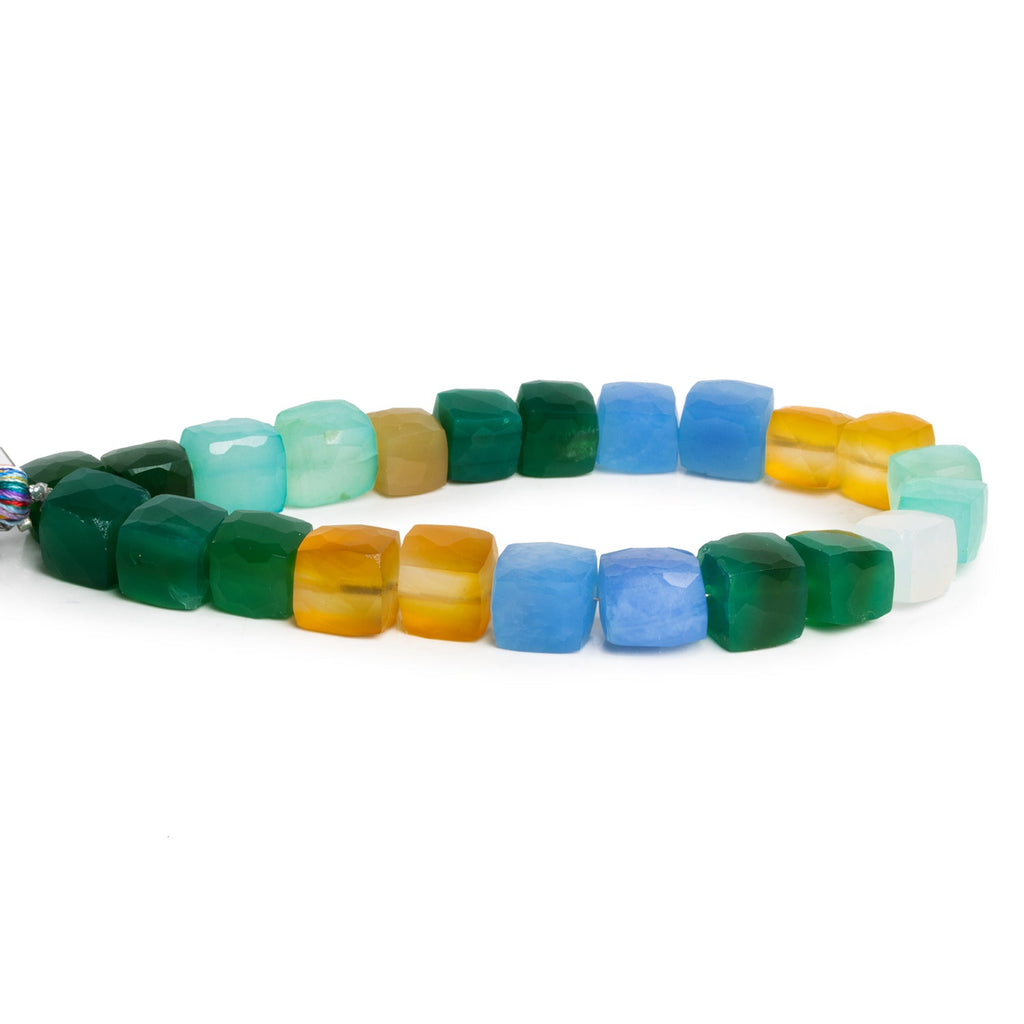 8 - 9mm Multi Color Chalcedony Faceted Cubes 8 inch 23 beads - The Bead Traders