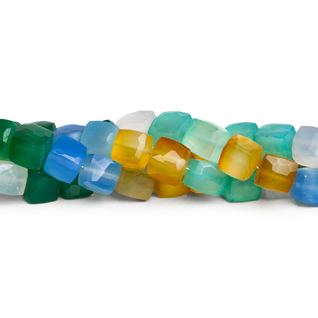 8 - 9mm Multi Color Chalcedony Faceted Cubes 8 inch 23 beads - The Bead Traders