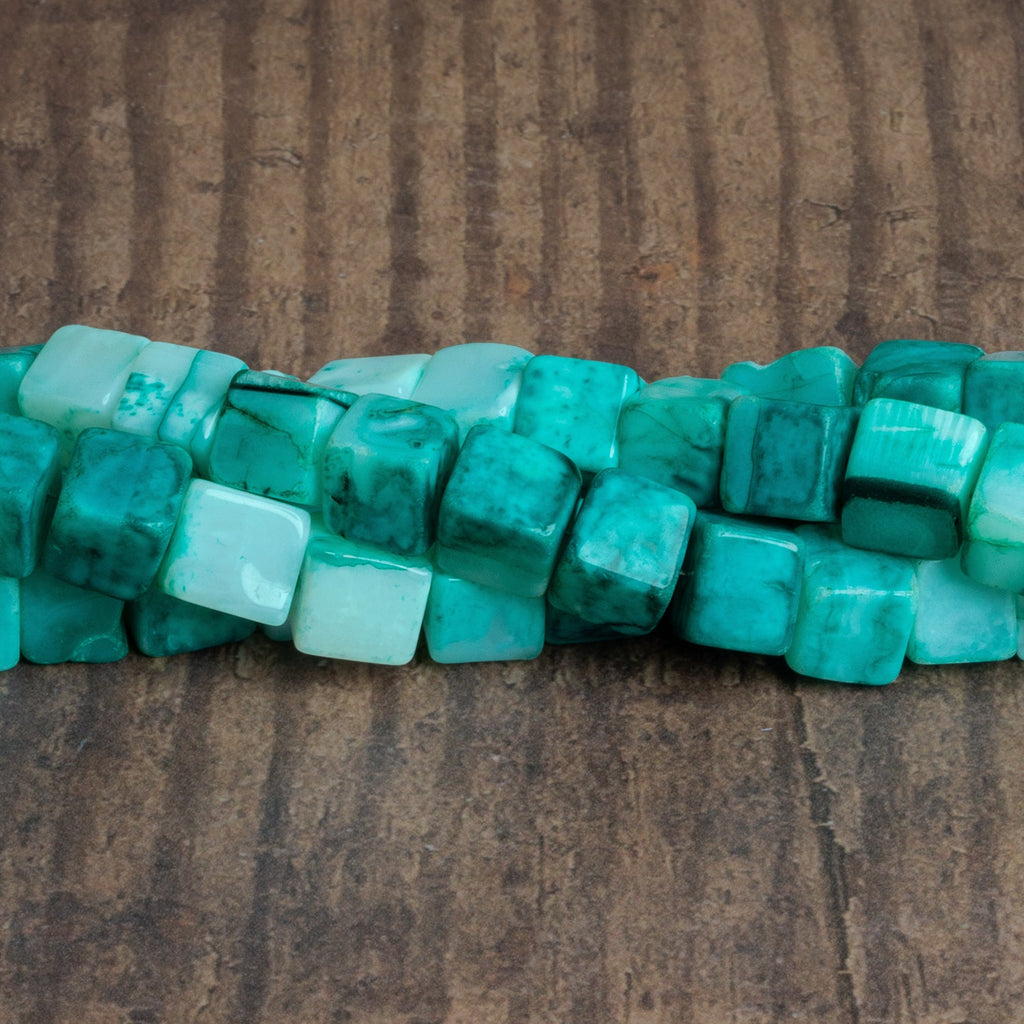 8 - 9mm Teal Opal Plain Cubes 8 inch 22 beads - The Bead Traders