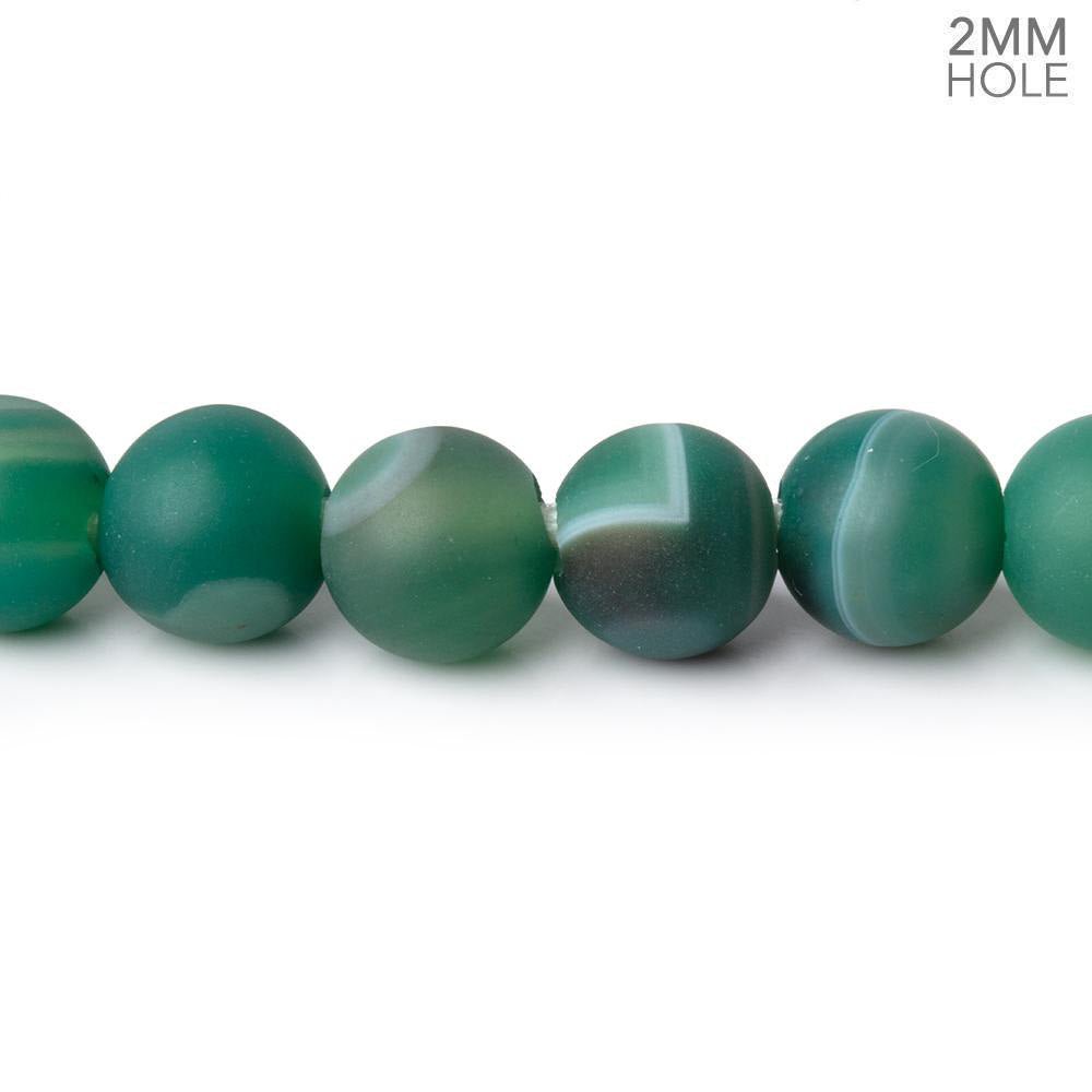 8.5mm Matte Green Banded Agate Plain Rounds 27 Beads - The Bead Traders