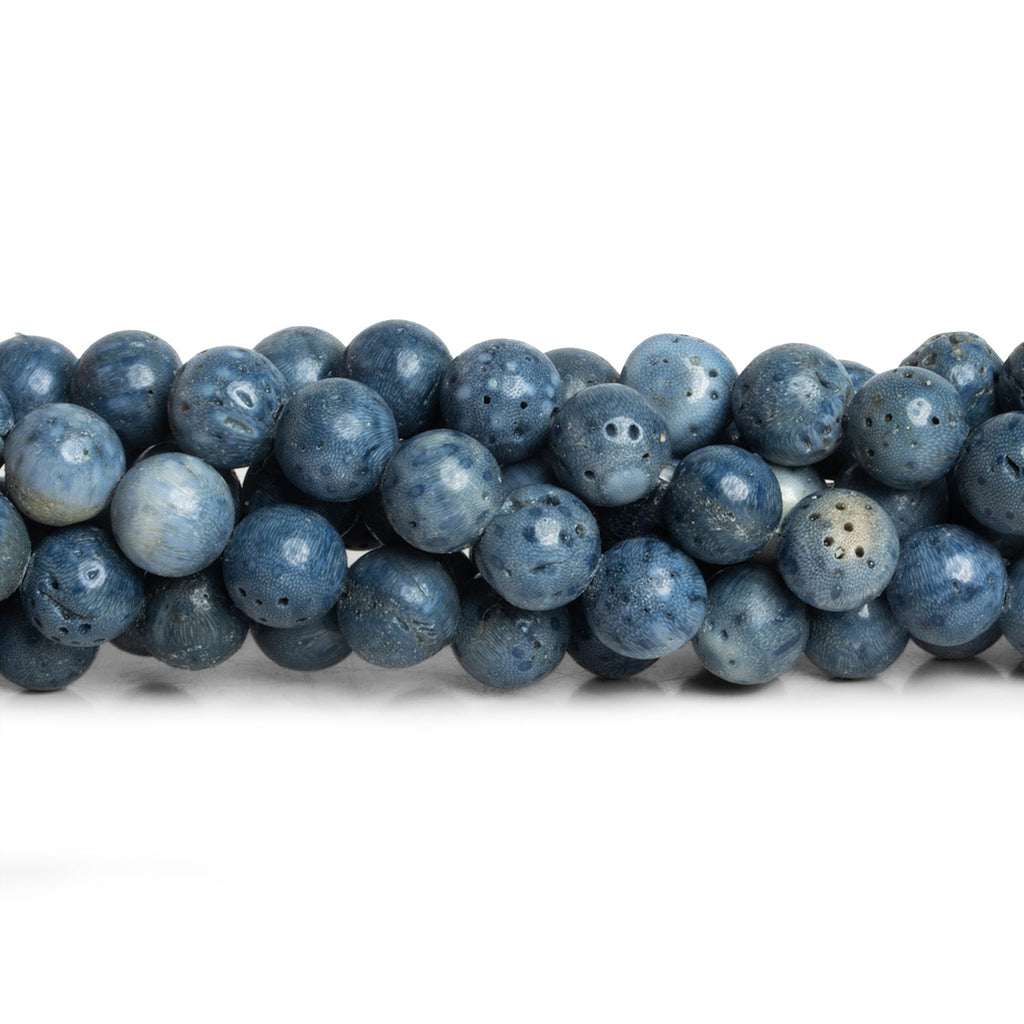 8mm Blue Fossil Coral Plain Rounds 15 inch 45 beads - The Bead Traders