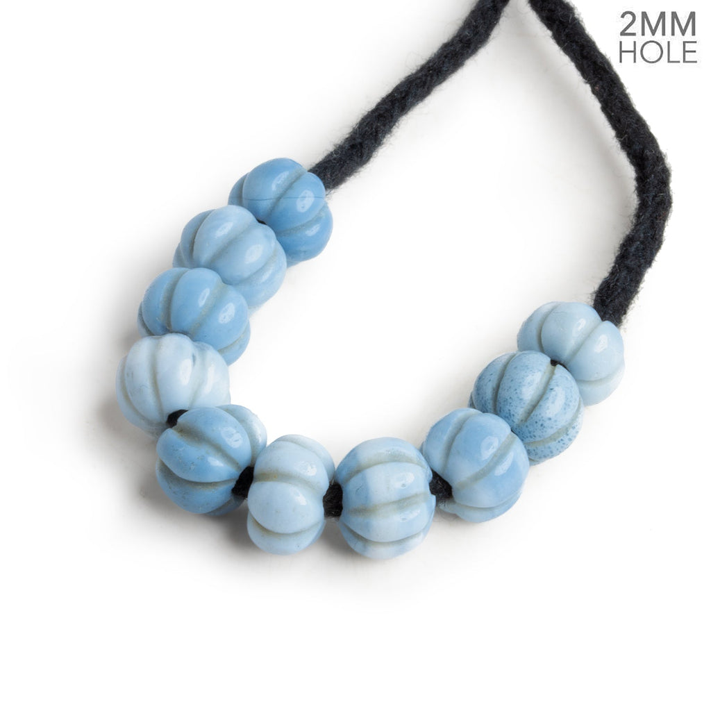 8mm Denim Opal Carved Melon 2mm Large Hole 10 Beads - The Bead Traders