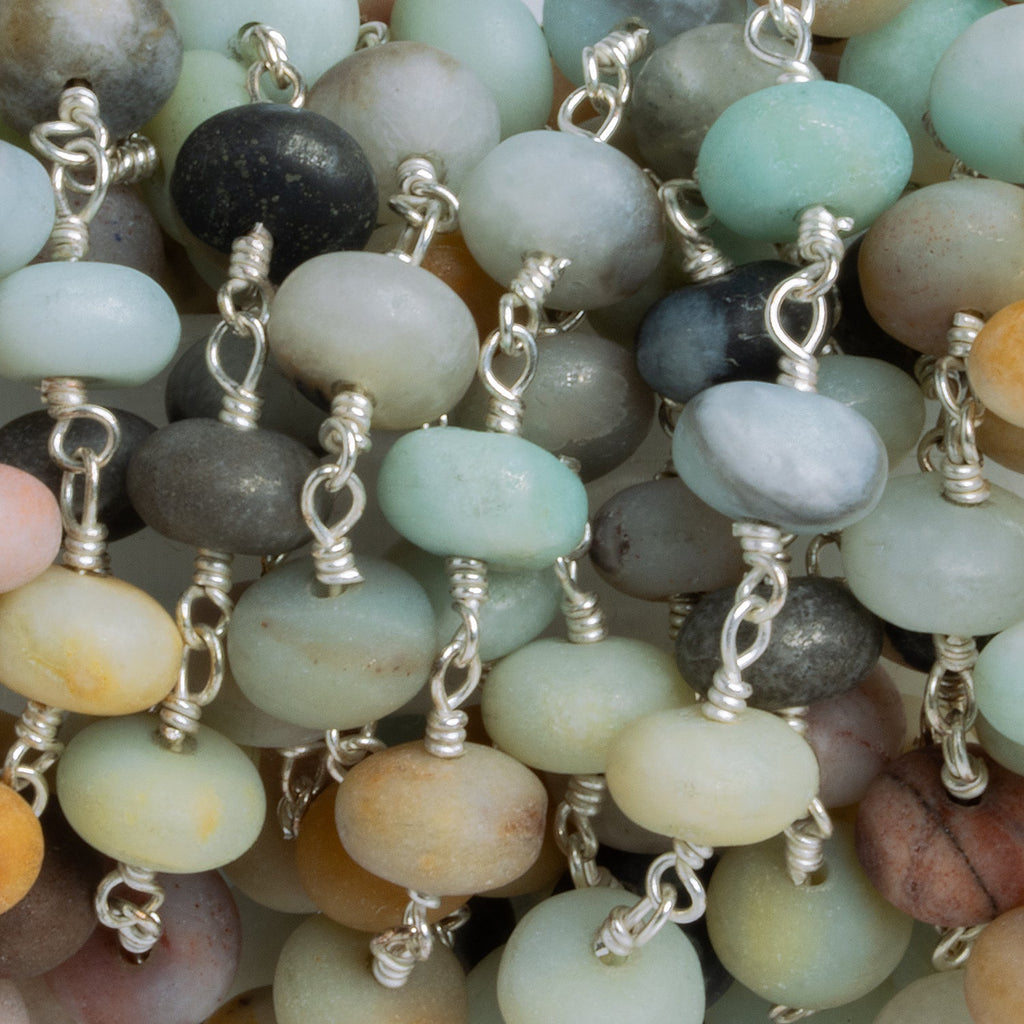 8mm Matte Amazonite Rondelle Silver Chain 24 beads - The Bead Traders