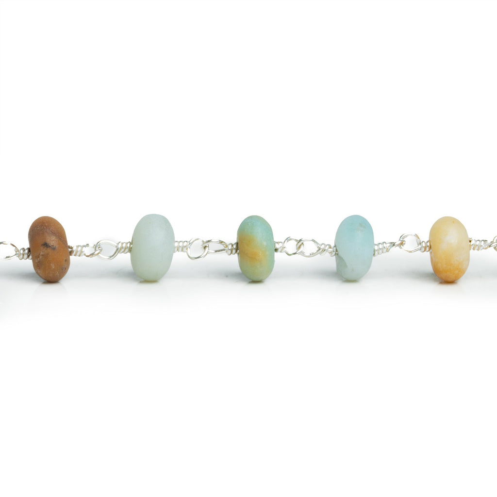 8mm Matte Amazonite Rondelle Silver Chain 24 beads - The Bead Traders