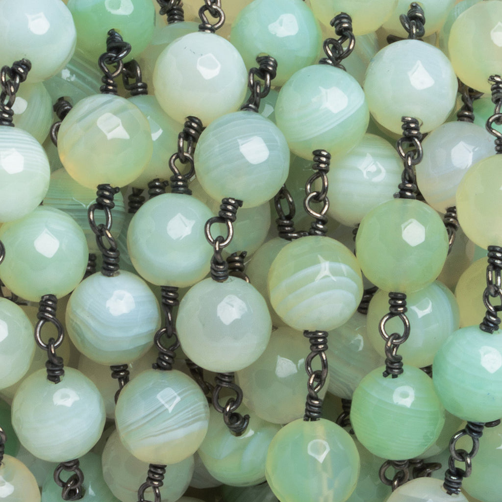 8mm Mint Green Agate Faceted Round Black Gold Chain 20 beads - The Bead Traders