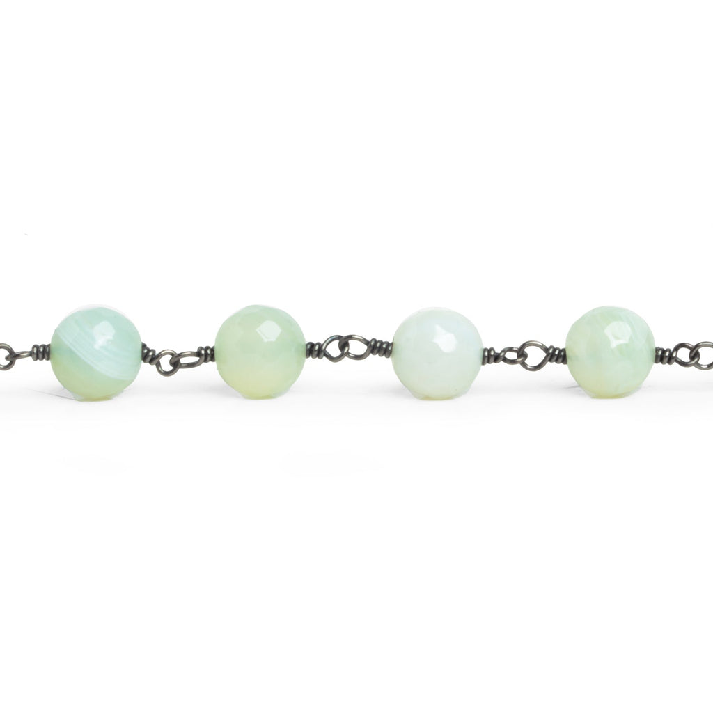 8mm Mint Green Agate Faceted Round Black Gold Chain 20 beads - The Bead Traders