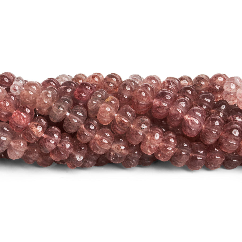 8mm Strawberry Quartz Carved Melons 18 inch 90 beads - The Bead Traders