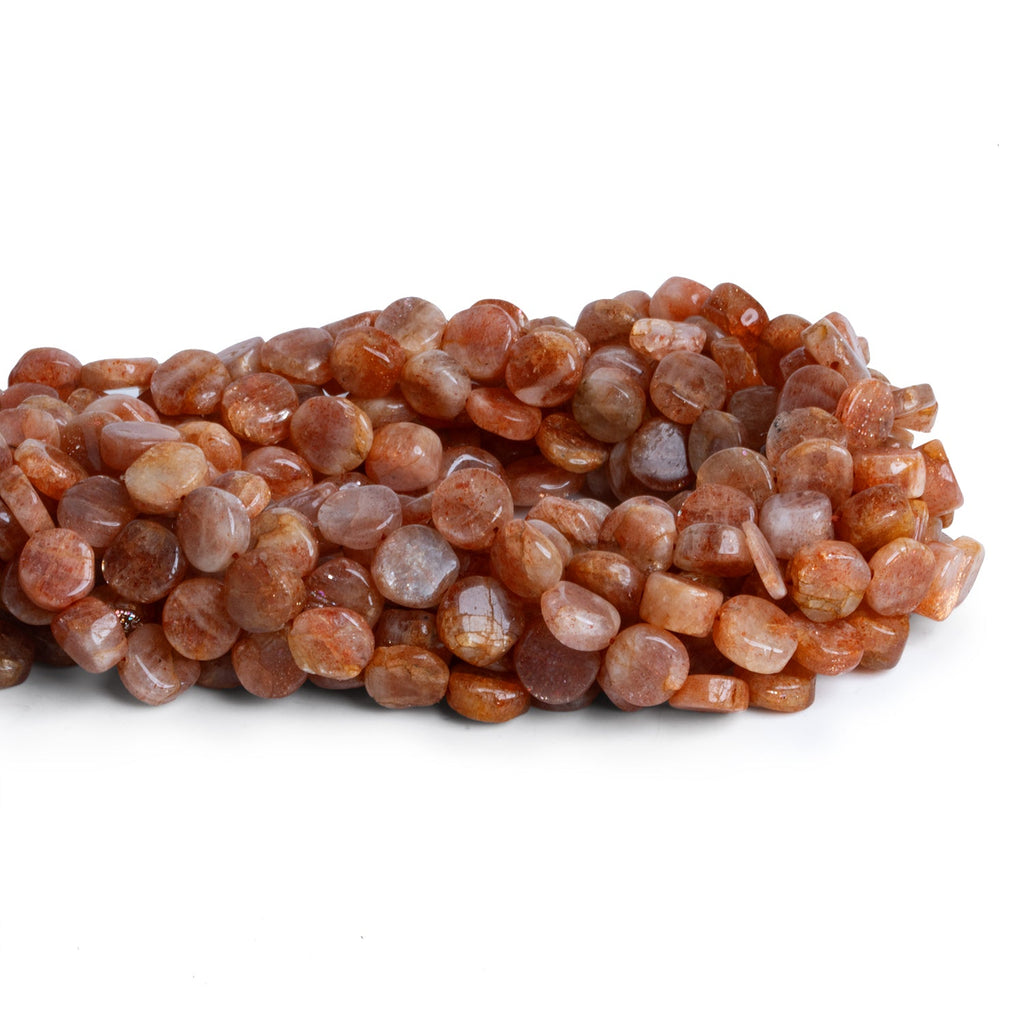 8mm Sunstone Handcut Coins 12 inch 37 beads - The Bead Traders