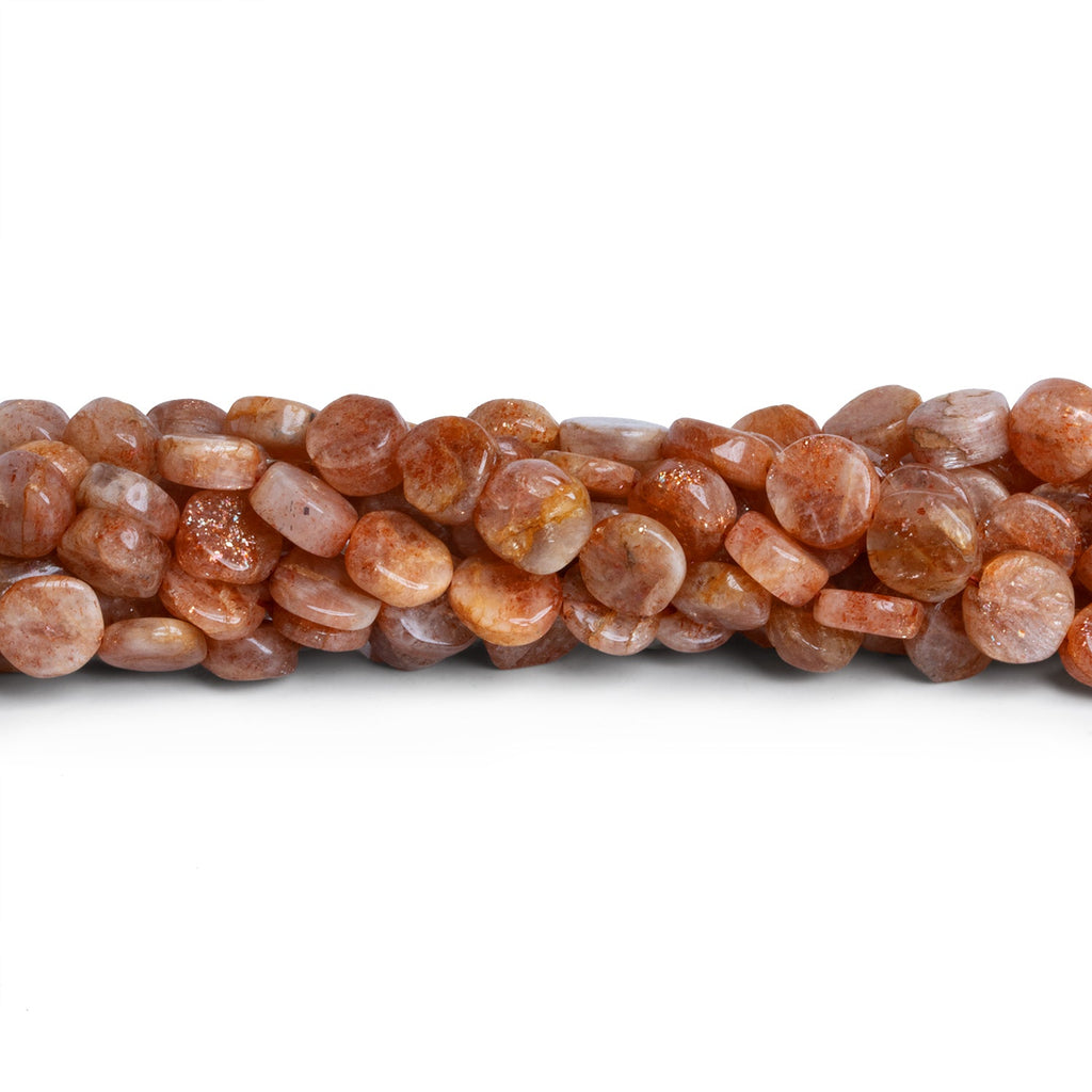 8mm Sunstone Handcut Coins 12 inch 37 beads - The Bead Traders