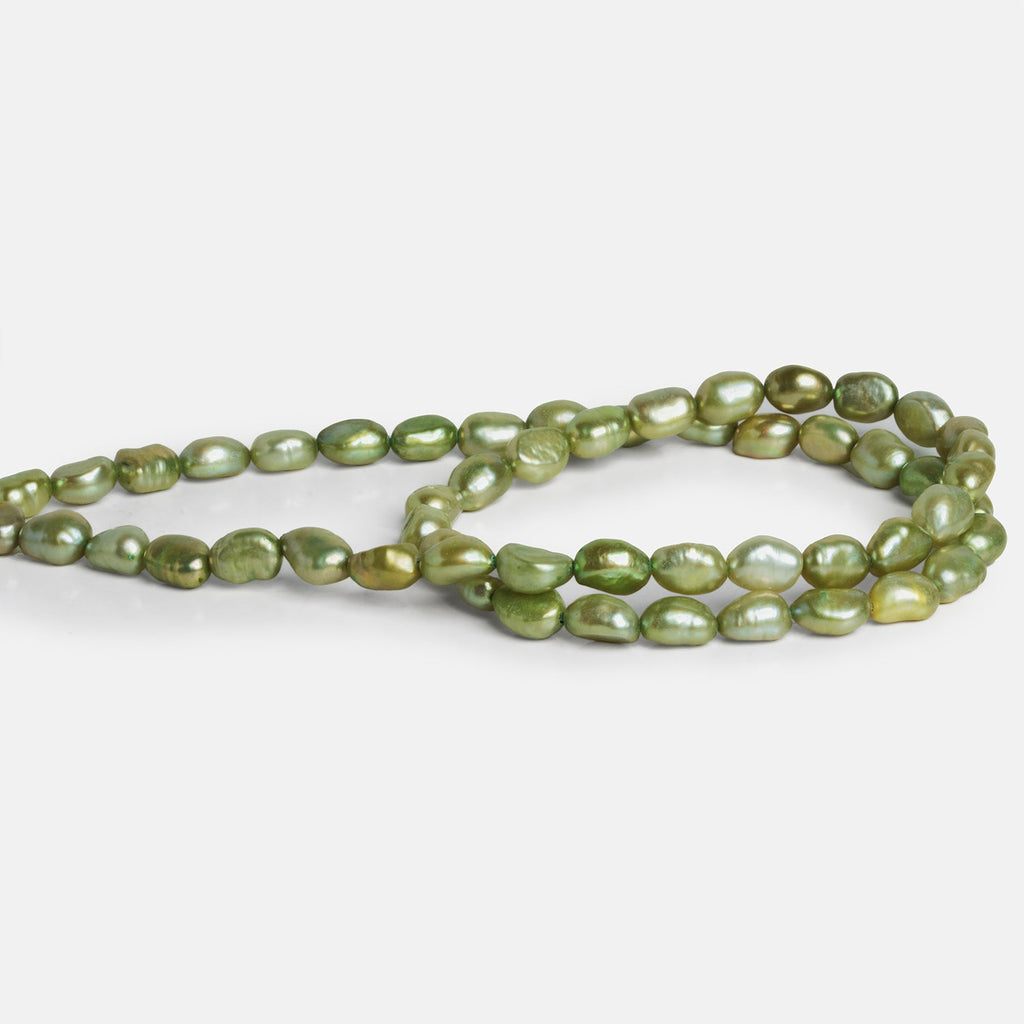 8x5mm Green Pea Baroque Pearls 16 inch 51 beads - The Bead Traders