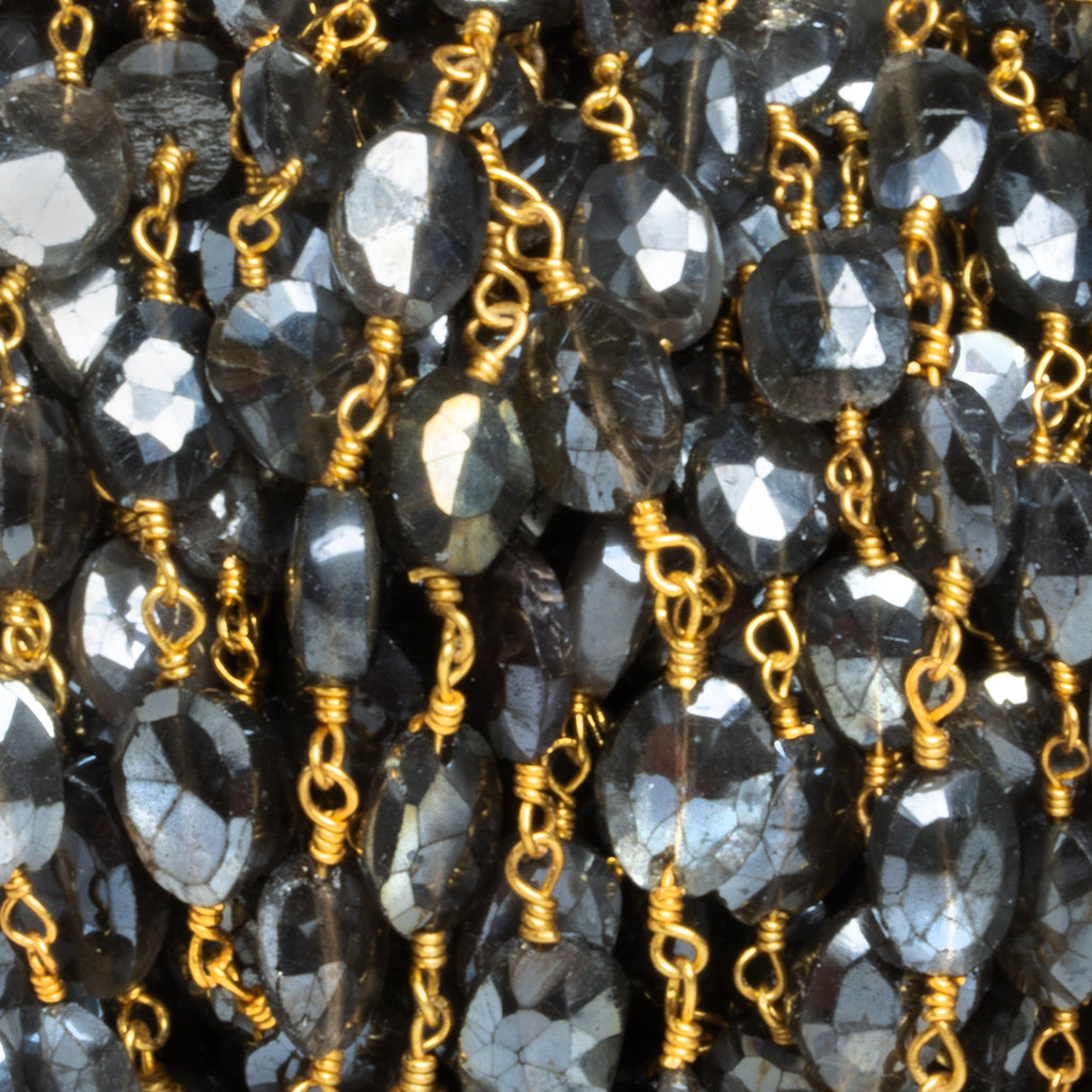 8x6mm Mystic Dark Moonstone Faceted Oval Gold Chain 22 beads - The Bead Traders