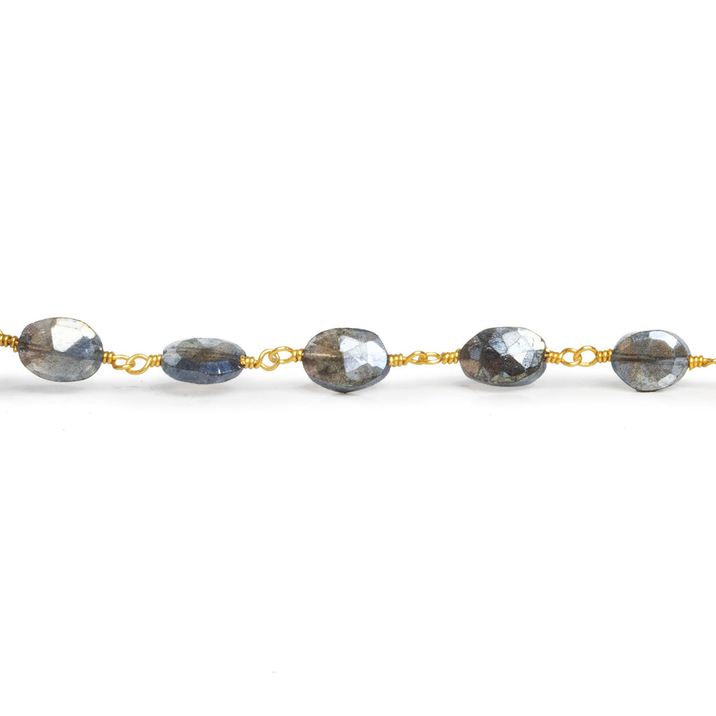 8x6mm Mystic Dark Moonstone Faceted Oval Gold Chain 22 beads - The Bead Traders